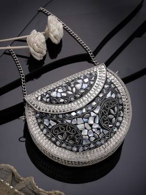 mosaic marble & silver mosaic embellished metal clutch 1