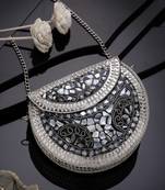 mosaic marble & silver mosaic embellished metal clutch