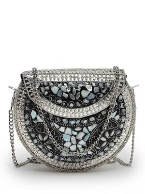 mosaic marble & silver mosaic embellished metal clutch 3
