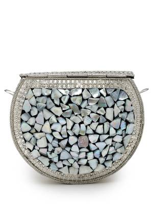 mosaic marble & silver mosaic embellished metal clutch 4