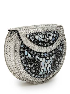 mosaic marble & silver mosaic embellished metal clutch 5