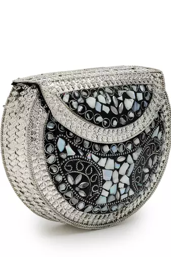 mosaic marble & silver mosaic embellished metal clutch