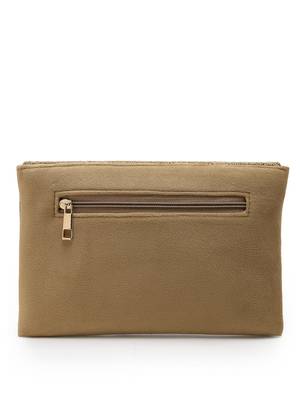adorn beige & gold embellished suede clutch 5