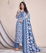 blue cotton floral gota patti straight kurta with palazzo & dupatta