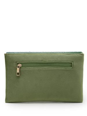 adorn bottle green & mehandi embellished suede clutch 5