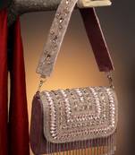 droop mauve & rose gold stone embellished suede clutch