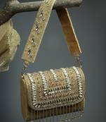 droop nude & gold stone embellished suede clutch