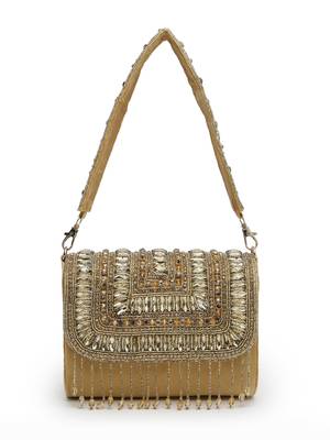 droop nude & gold stone embellished suede clutch 4