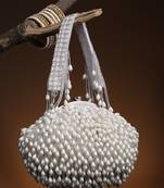 droop pearl & off white pearl embellished faux silk clutch