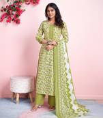  green cotton floral gota patti straight kurta with palazzo & dupatta