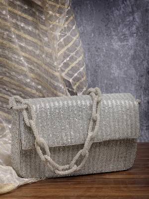 coffer silver striped embellished faux silk clutch 1