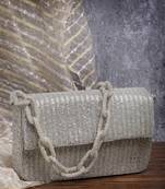 coffer silver striped embellished faux silk clutch