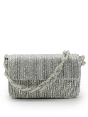coffer silver striped embellished faux silk clutch 4