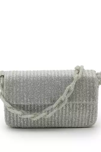 coffer silver striped embellished faux silk clutch