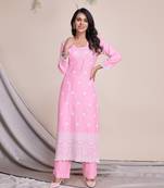  pink rayon ethnic motifs chikankari straight kurta with palazzo