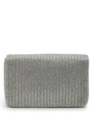 coffer silver striped embellished faux silk clutch 5