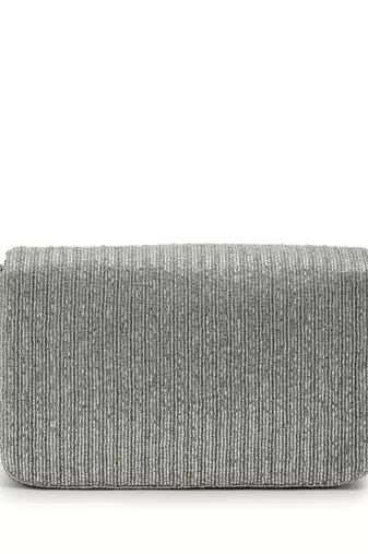 coffer silver striped embellished faux silk clutch