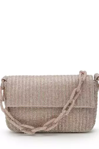 coffer dusky pink striped embellished faux silk clutch