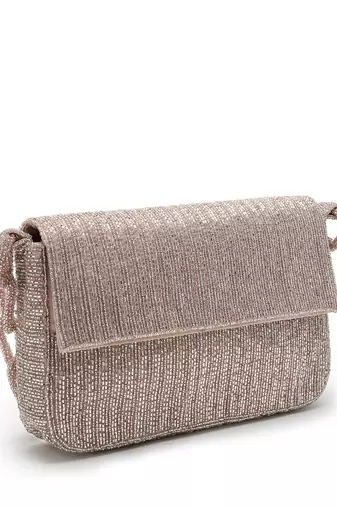 coffer dusky pink striped embellished faux silk clutch