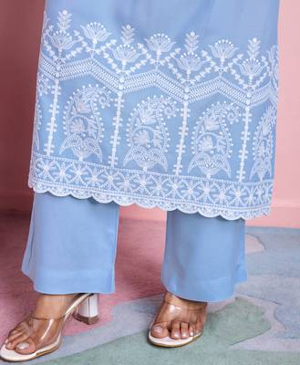  blue rayon paisley chikankari straight kurta with palazzo 3