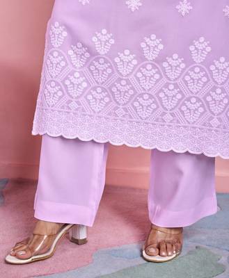  lavender rayon floral chikankari straight kurta with palazzo 3