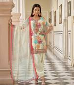 Mojilaa women's white muslin silk floral mirror work straight kurta with afghani salwar & dupatta