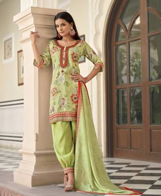  light green muslin silk floral mirror work straight kurta with afghani salwar & dupatta 1