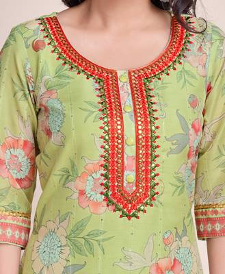  light green muslin silk floral mirror work straight kurta with afghani salwar & dupatta 2