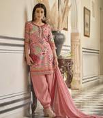  pink muslin silk floral mirror work straight kurta with afghani salwar & dupatta