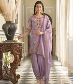  lavender muslin silk floral mirror work straight kurta with afghani salwar & dupatta
