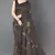 Coffee brown vichitra silk blend floral print ready wear saree with unstitched blouse piece