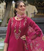 pink viscose silk floral embroidered straight kurta with afghani salwar & dupatta