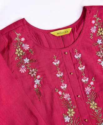  pink viscose silk floral embroidered straight kurta with afghani salwar & dupatta 2
