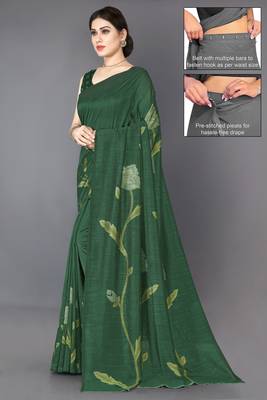 dark green vichitra silk blend floral print pre draped saree piece 2