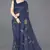 Navy blue vichitra silk blend floral print ready to wear saree with unstitched blouse piece