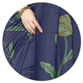 Navy blue vichitra silk blend floral print ready to wear saree with unstitched blouse piece 4