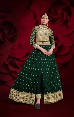 embroidered long Indian green anarkali salwar suit in georgette for wedding party wear 1