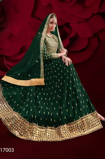  embroidered long Indian green anarkali salwar suit in georgette for wedding party wear
