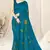 Rama blue vichitra silk blend floral print ready to wear saree with unstitched blouse piece