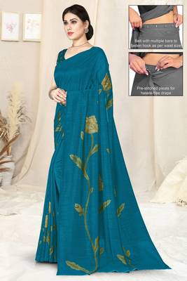 rama blue vichitra silk blend floral print ready made saree piece 2