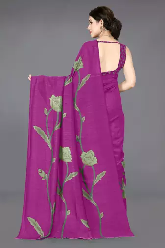 pre-stitched purple silk blend floral printed saree