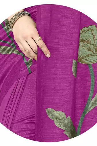 pre-stitched purple silk blend floral printed saree