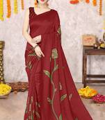 Maroon vichitra silk blend floral print ready to wear saree with unstitched blouse piece