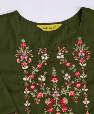  green viscose silk floral embroidered straight kurta with pant & jacquard dupatta 2