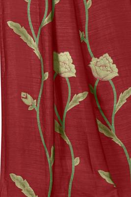 Maroon vichitra silk blend floral print ready to wear saree with unstitched blouse piece 3