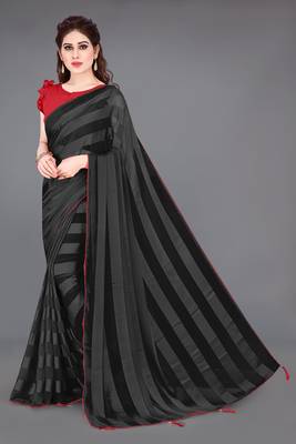 ready to wear black georgette satin stripes plain saree piece 1