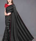 ready to wear black georgette satin stripes plain saree with unstitched blouse piece