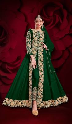  embroidered long Indian green anarkali salwar suit in georgette for wedding party wear 1