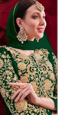  embroidered long Indian green anarkali salwar suit in georgette for wedding party wear 2