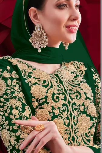  embroidered long Indian green anarkali salwar suit in georgette for wedding party wear